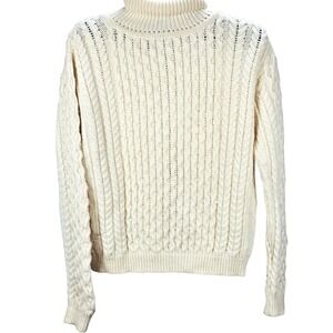 Vintage Inis‎ Crafts Medium 100% Wool Cableknit Turtleneck Sweater Fisherman